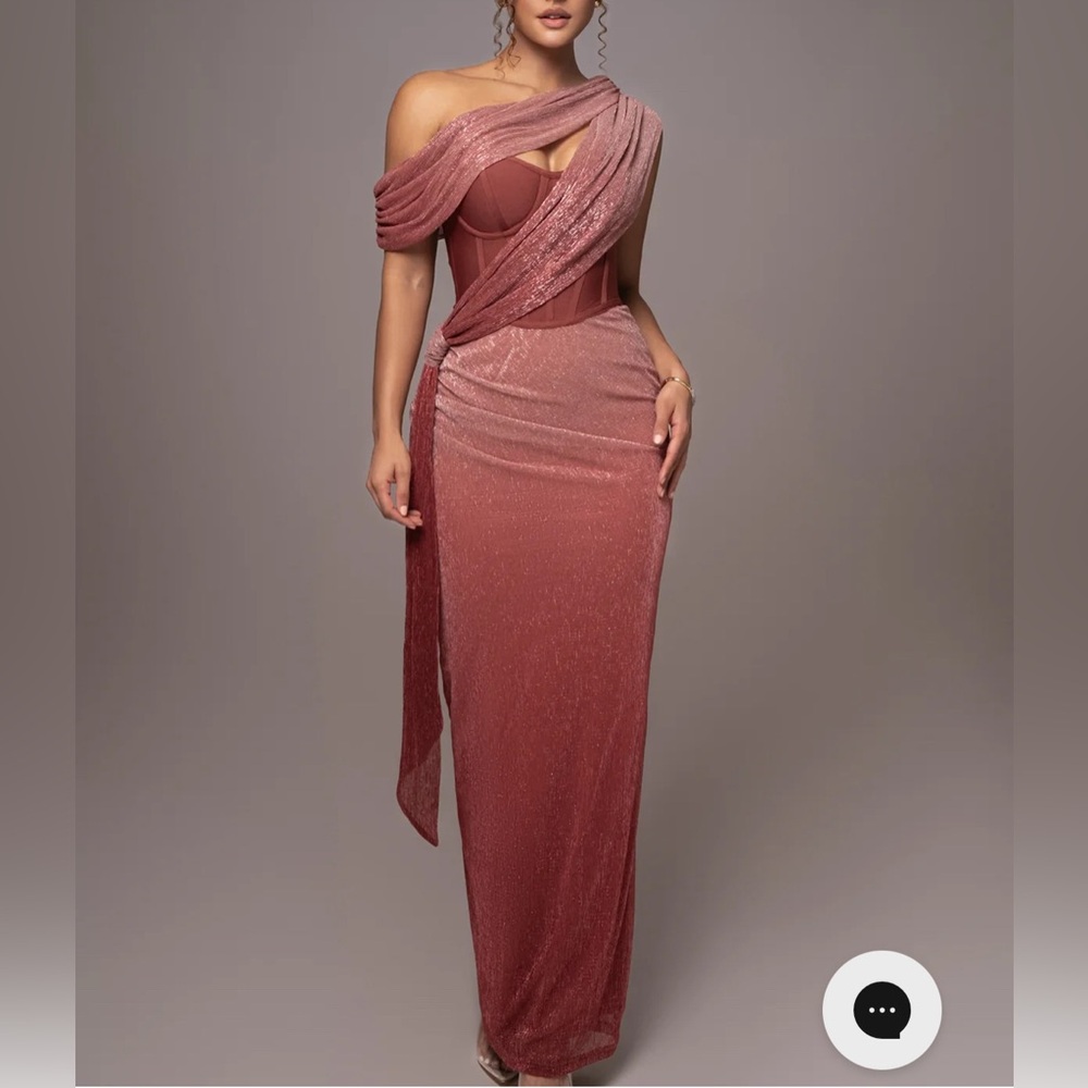 Elegant One-Shoulder Bronze Dress by JLuxLabel